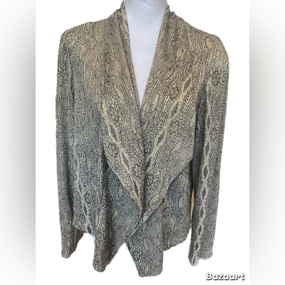 Chico’s luxurious Gold Open Front Blazer Women’s L/12 Long Sleeve Shimmer - Picture 1 of 4